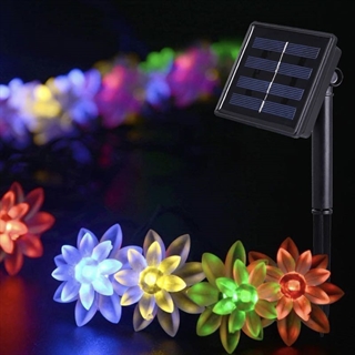 Solcelle lyskæde med lotus blomster - Multifarvet lys  - 6,5 m 30 lys 